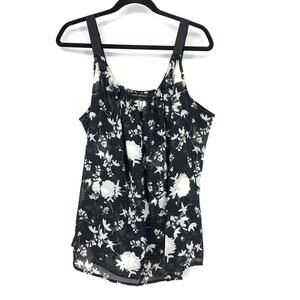 Lane Bryant Cami Tank Top Blouse Womens Size 18 Black White Floral Print